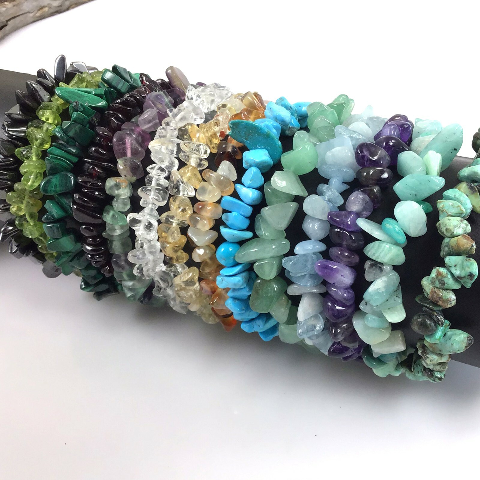 Gemstone Chips Bracelet 7.5″ Elastic Stretch Beaded gift Handmade Beautiful