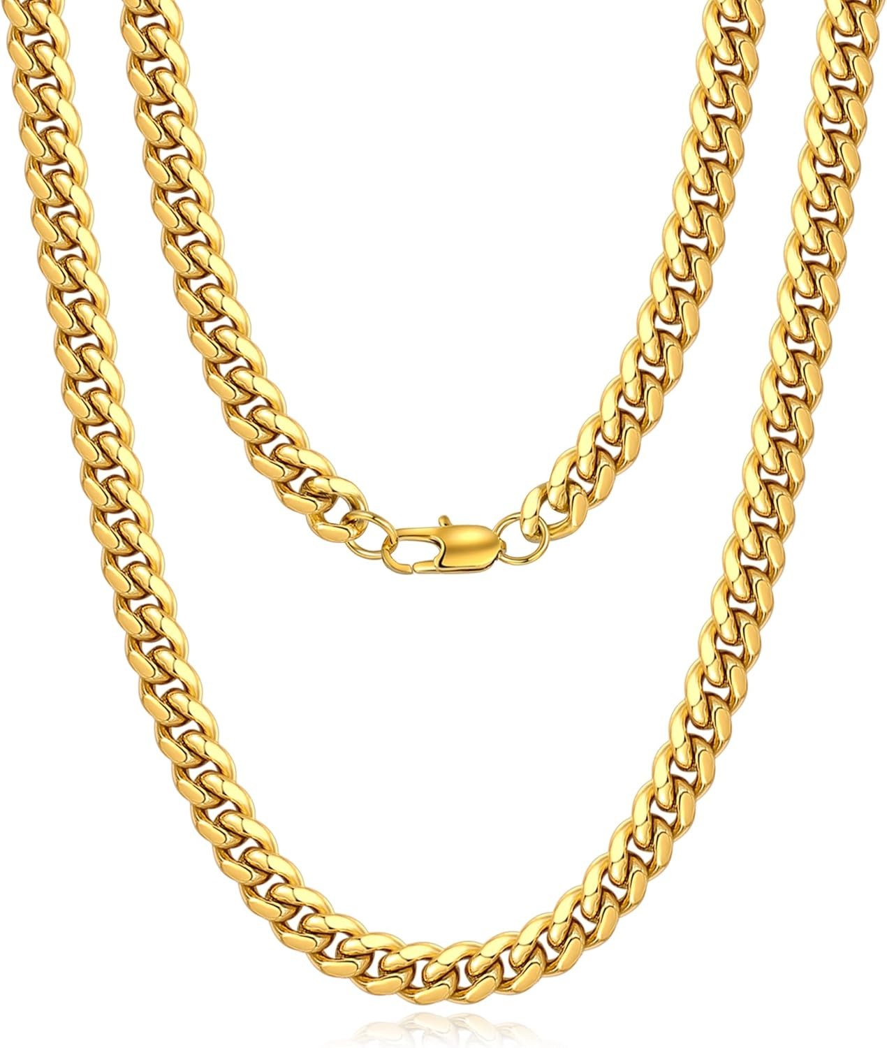 ewlpire Silver/Gold Cuban Necklace 4/6/10mm 18K Gold Plated Steel 18-30in for