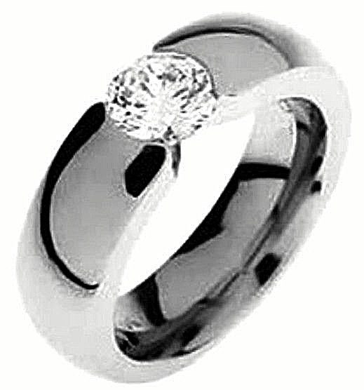 Highly Polished TITANIUM Fashion RING with 5mm Round CZ, size 8 – in Gift Box