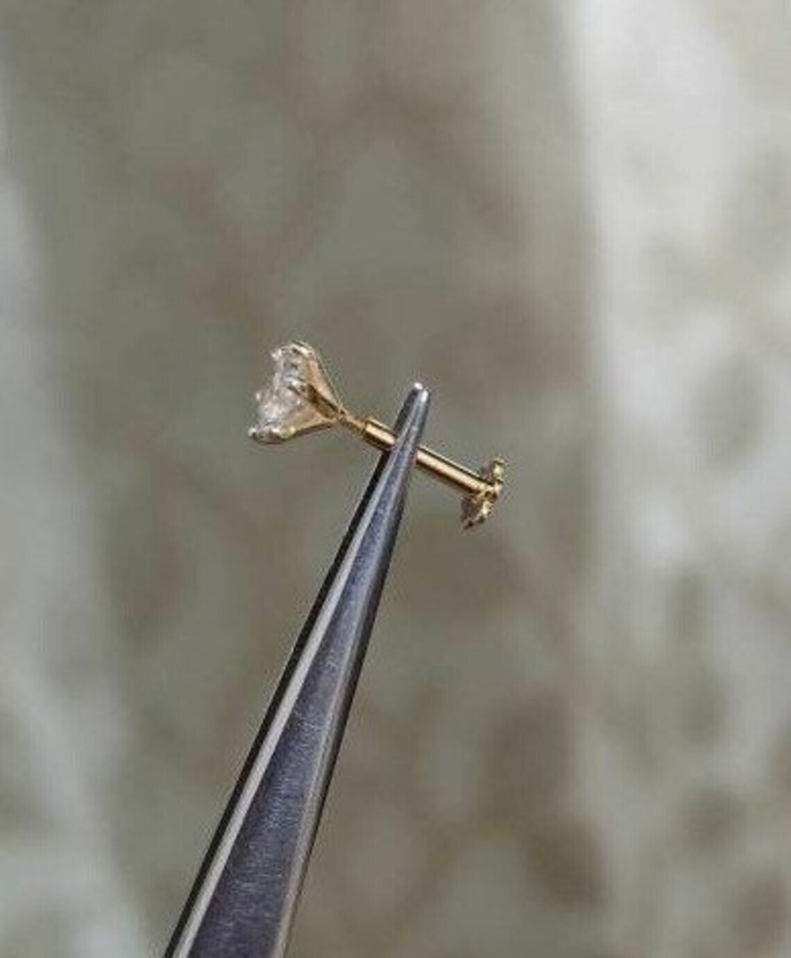 14K Yellow Gold 3MM Round Natural Diamond Piercing Screw Back Women’s Nose Pin