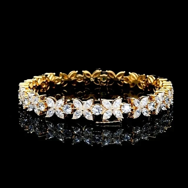 9Ct Marquise Cut Lab Created Diamond Tennis Bracelet 14K Yellow Gold Plated 7.5″