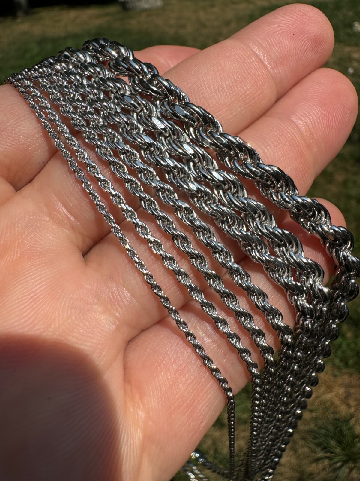 Real Solid 925 Silver W. Rhodium Finish Rope Chain 1.5-6mm Necklace Mens Ladies