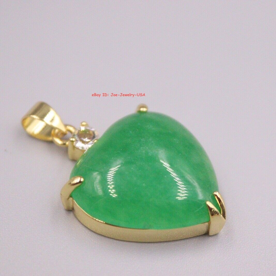New Gold Plated Alloy Heated Green Jade Heart Pendant 1.38inch H Good Gift
