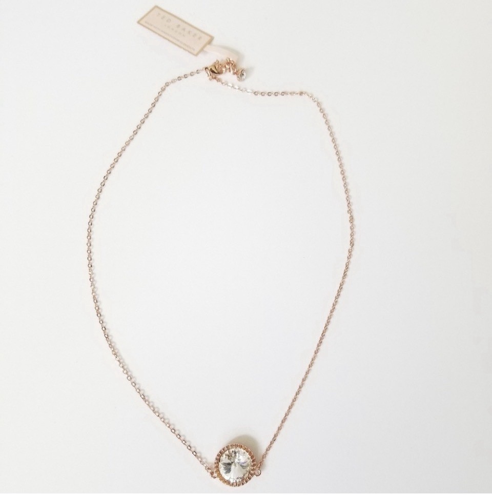 Ted Baker Rainia Rivoli Clear Crystal Pendant Necklace Rose Gold Adjustable