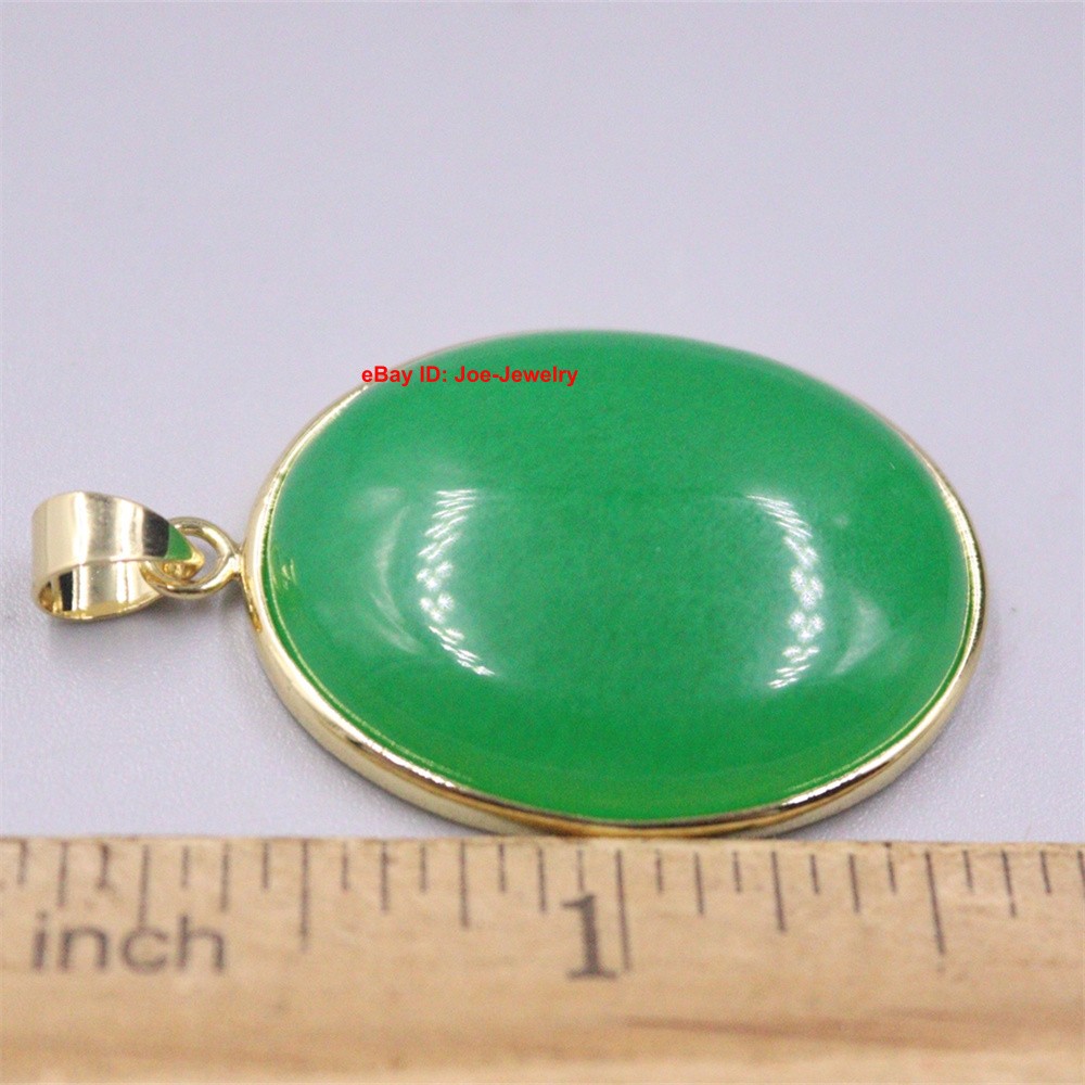 New Gold Plated Alloy With Heated Green Jade Oval Pendant 1.57inch H Best Gift