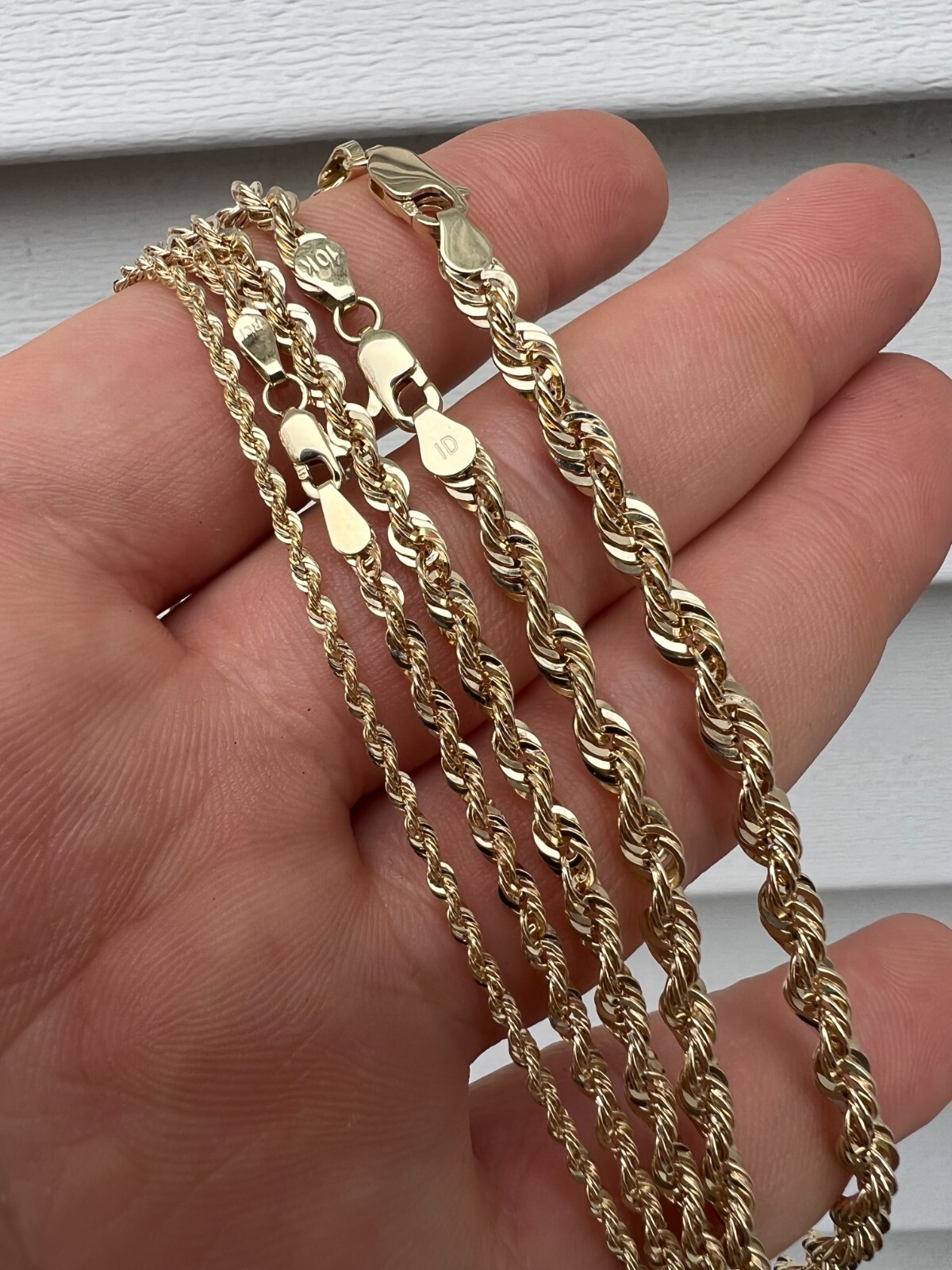 Men’s Women’s Real 10k Yellow Gold Hollow Rope Chain Necklace 1.5mm-4.5mm 16-30″