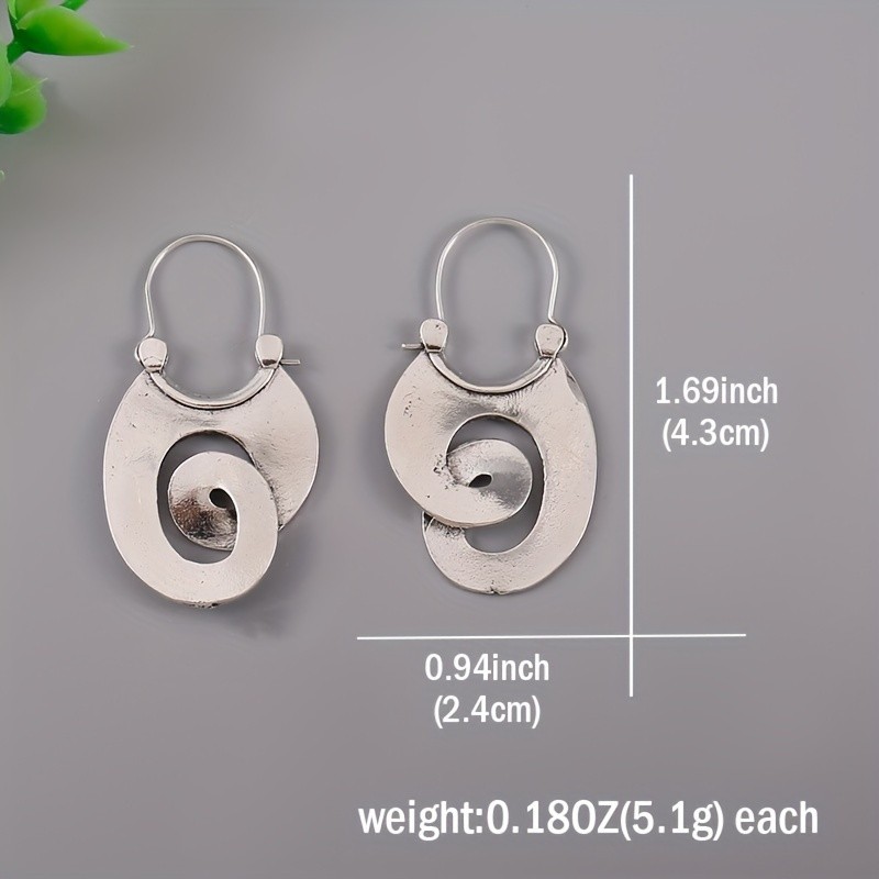 1Pair Boho Vintage Metal Spiral Hoop Earrings Retro Swirl Dangle Drop Earrings