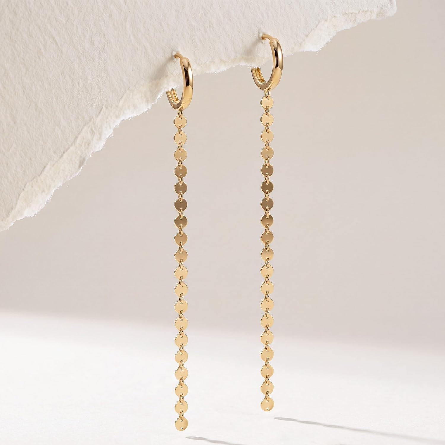 Gold Long Earrings for Women | 14K Gold Plated Brass, Long Chain Earrings, Dangl