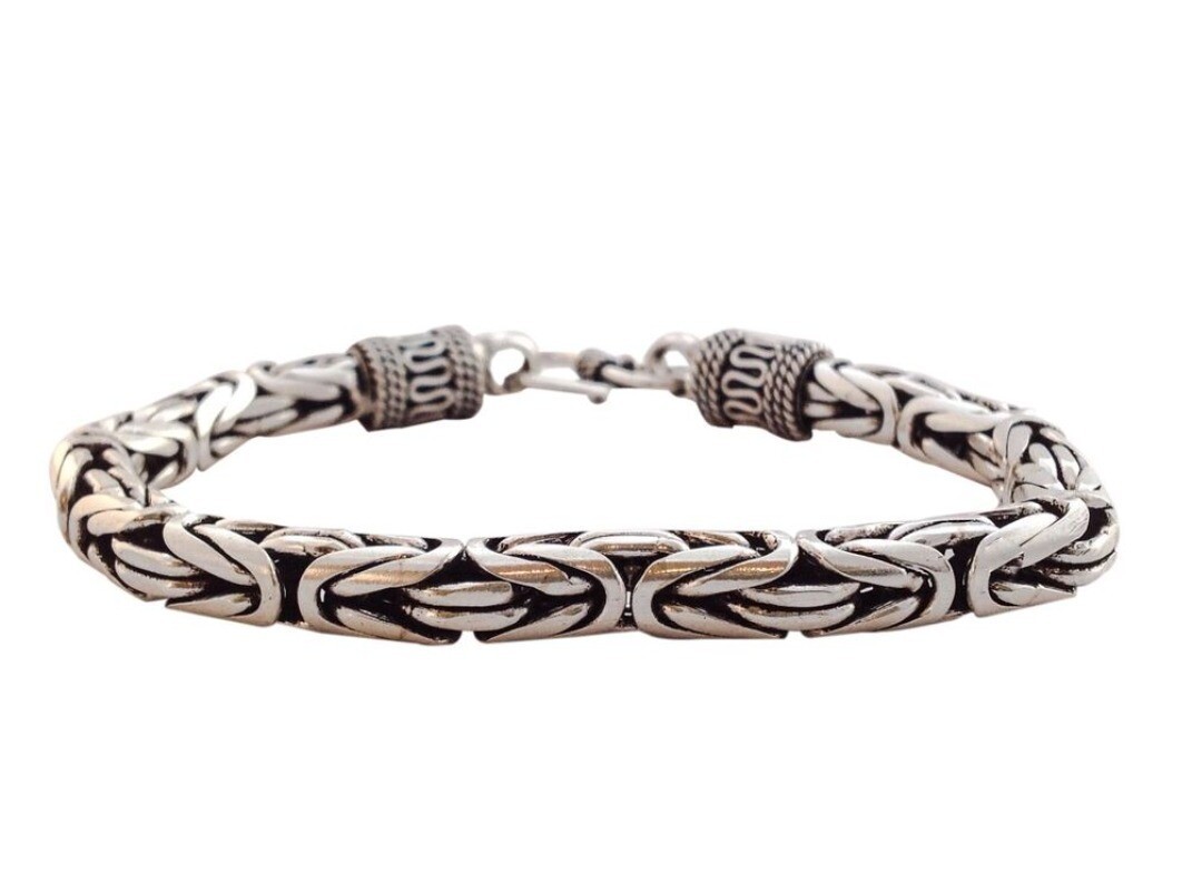 New 925 Sterling Silver Plated 6mm Wide Bali Byzantine King Chain Bracelet