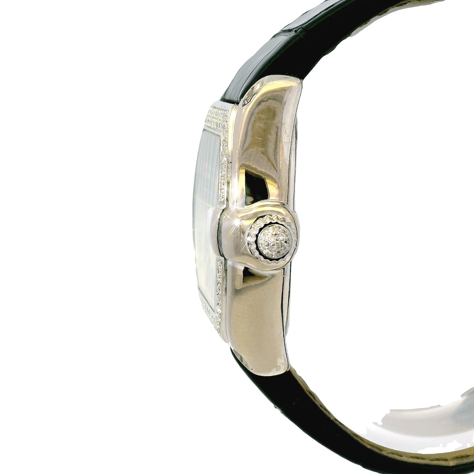 Cartier Roadster 18k White Gold Diamond Black Alligator Skin Watch