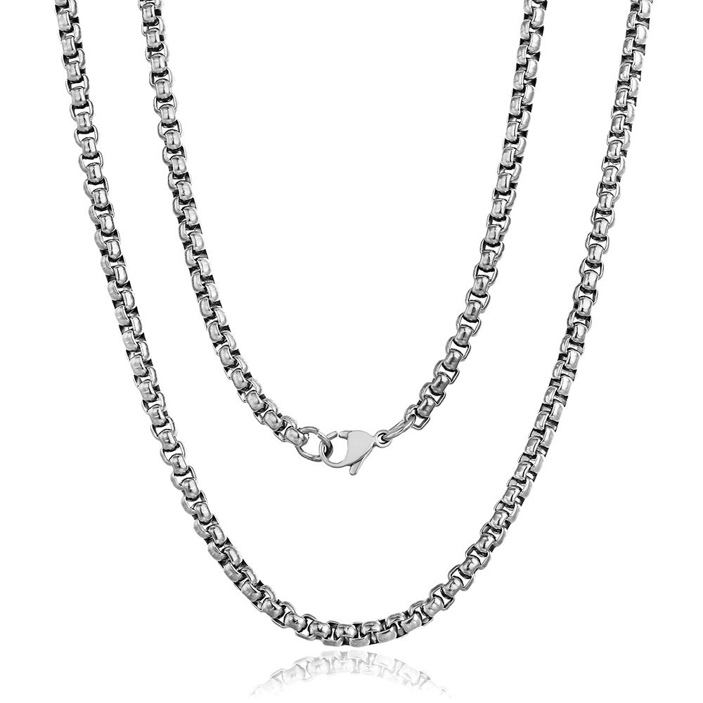 1.5-4mm Silver Tone Stainless Steel Round Box Necklace Men Women Chain 18-28″