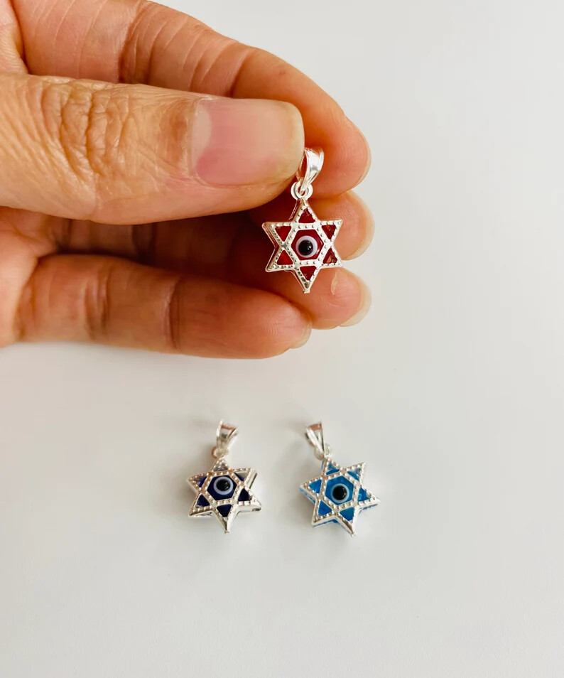 925 Sterling Silver Murano Glass 18mm x 10mm Star of David Pendant- P147