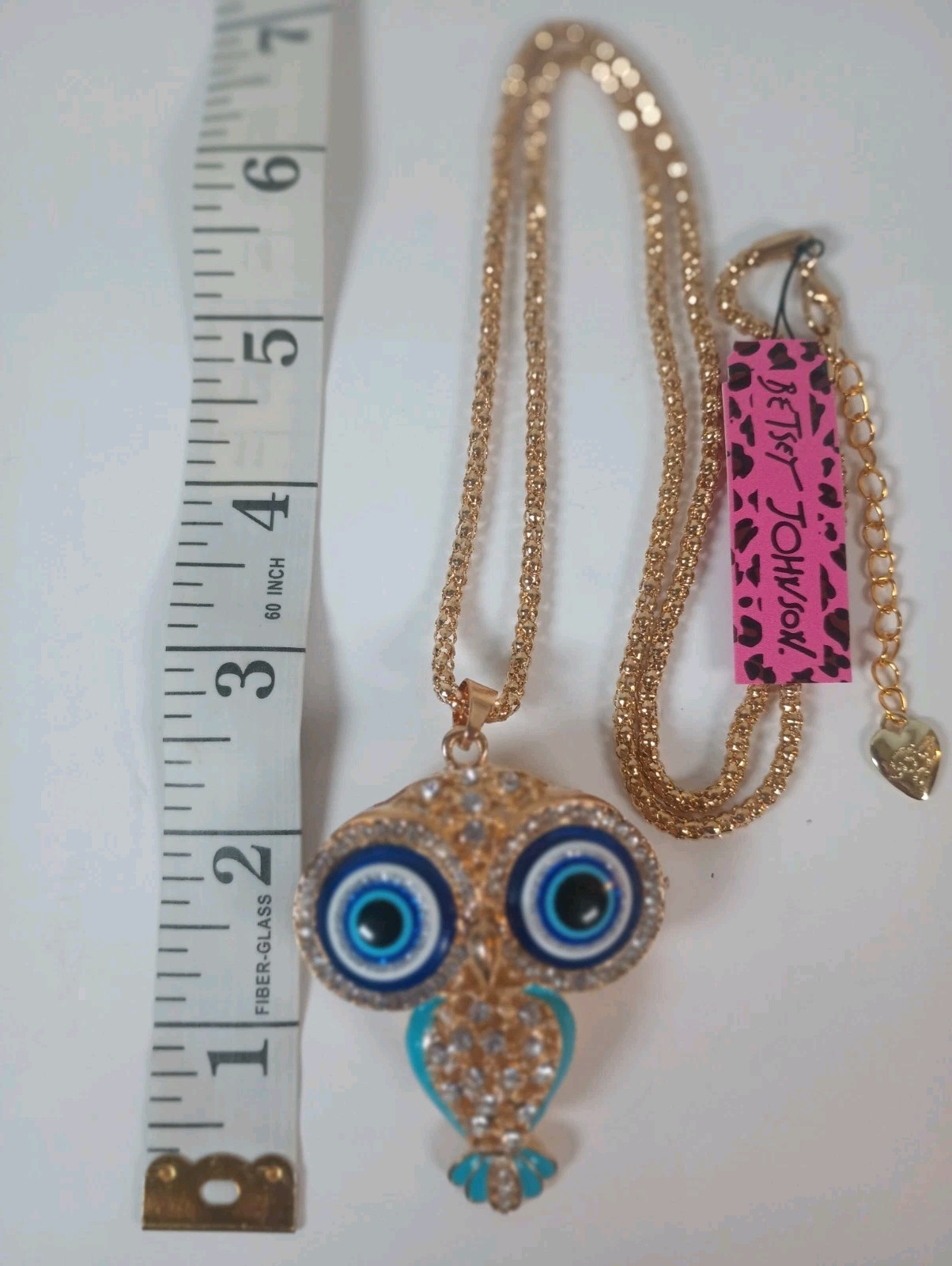 Betsey Johnson Gold Tone Owl Charm Pendant Necklace With Blue Eyes