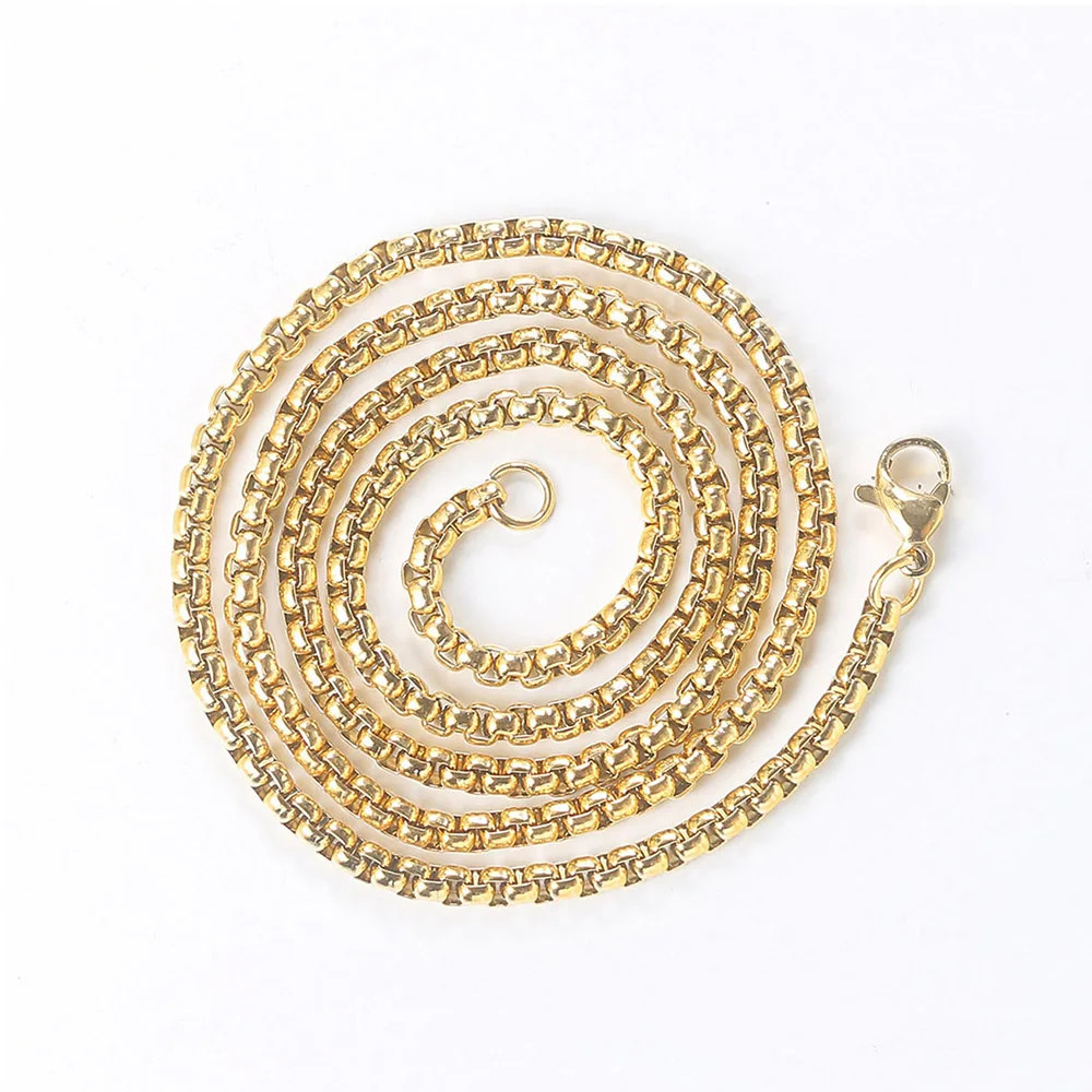 Hip Hop Necklaces For Men Stainless Steel Necklace 3MM Square Pearl Choker Gold