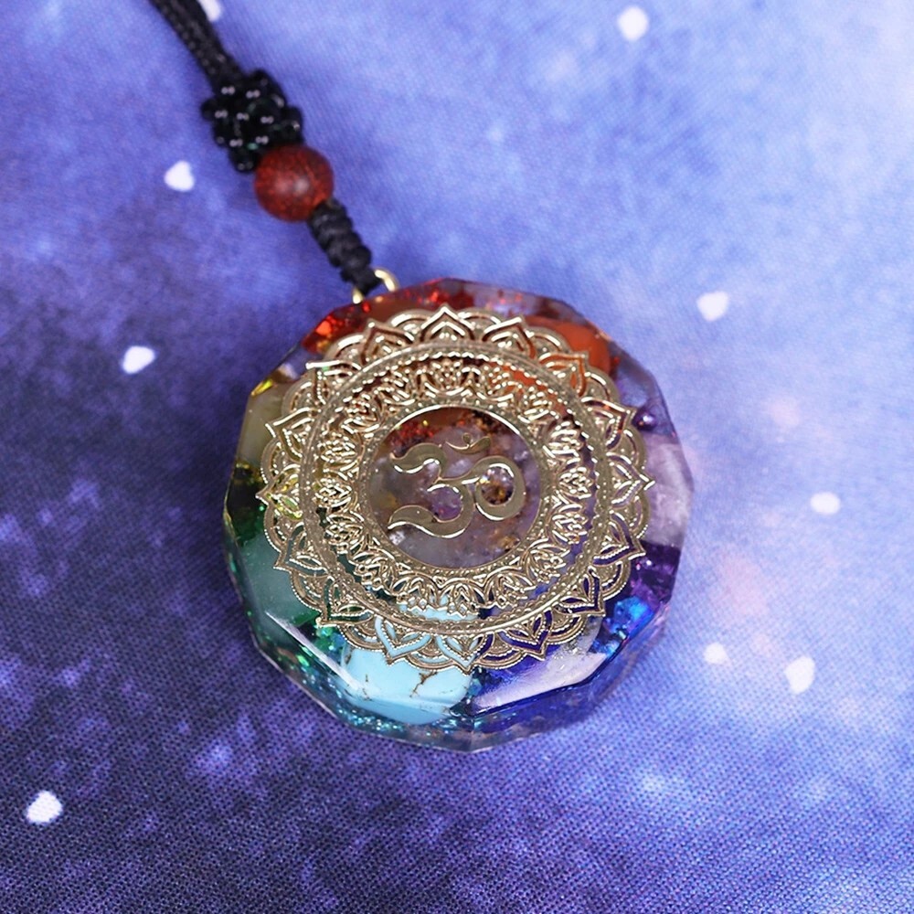 Natural Crystal Orgonite Pendant 7 Chakra Healing Talisman Women Men Necklace