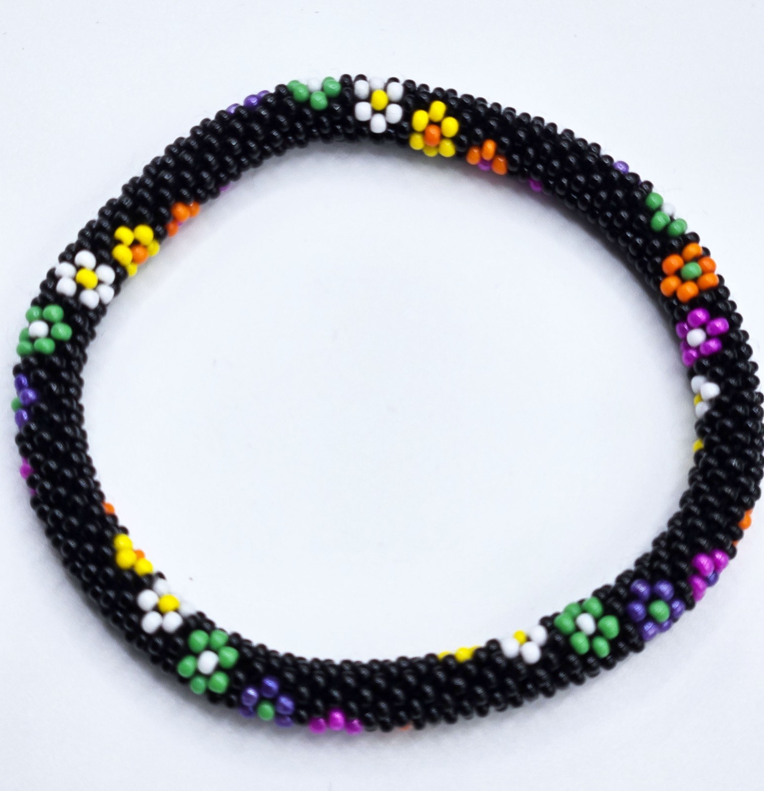 Set of 2 Handmade Beaded Bracelet Nepal Glass Bead Stackable Crochet Bracelets