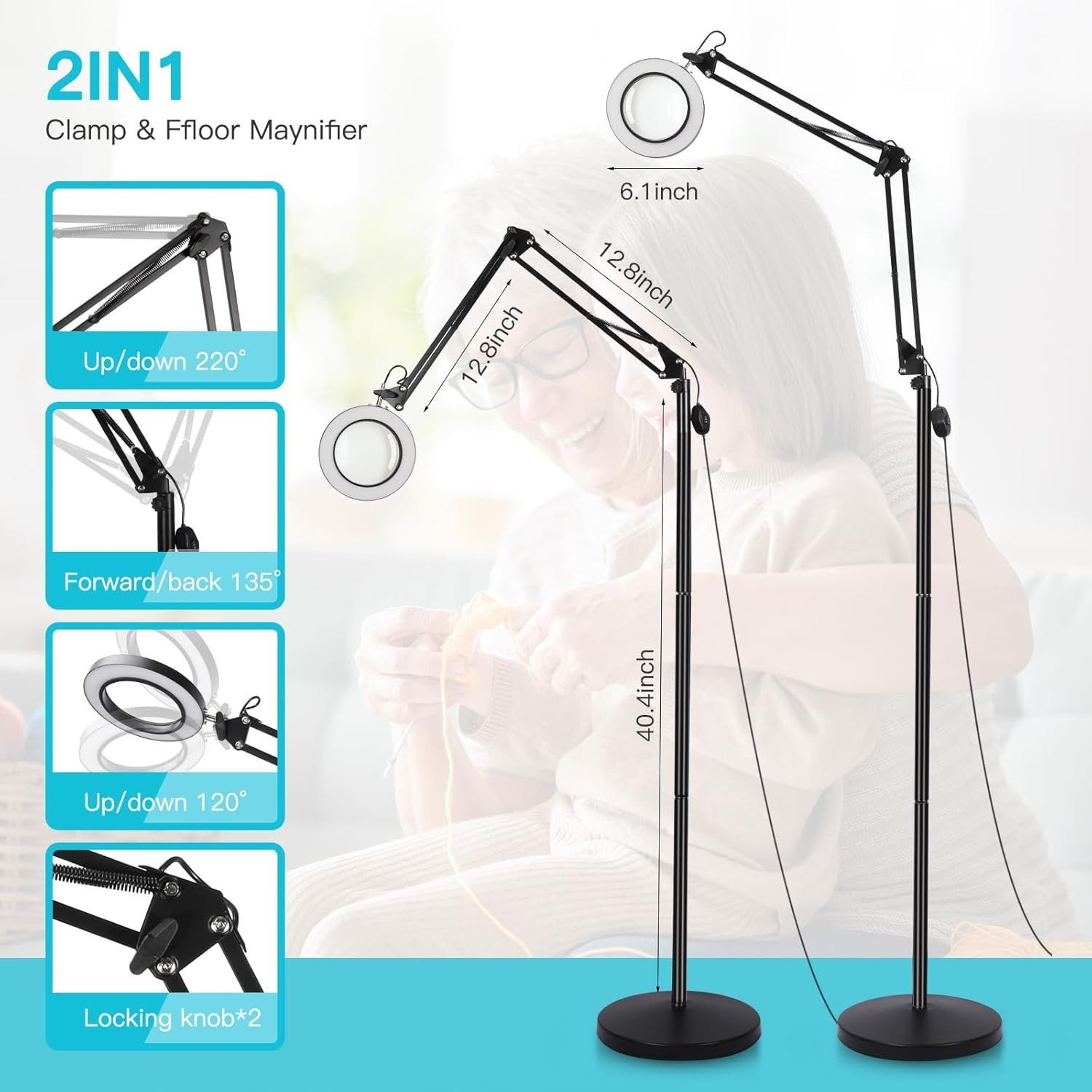 ZABOUL 10X Magnifying Floor Lamp, 3-in-1 Hands Free Magnifying Glass with Light