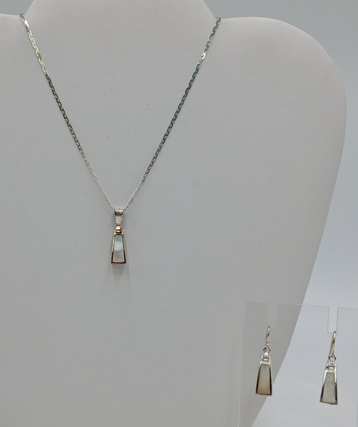 VTG 925 Abalone Necklace Earring Set 17in Sterling Silver 7gtw MOP White Inlay