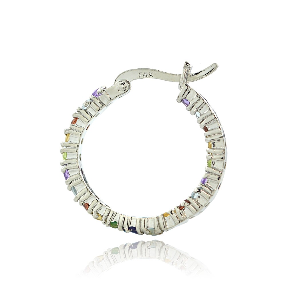 925 Sterling Silver Multi Color Gemstone Hoops Earrings