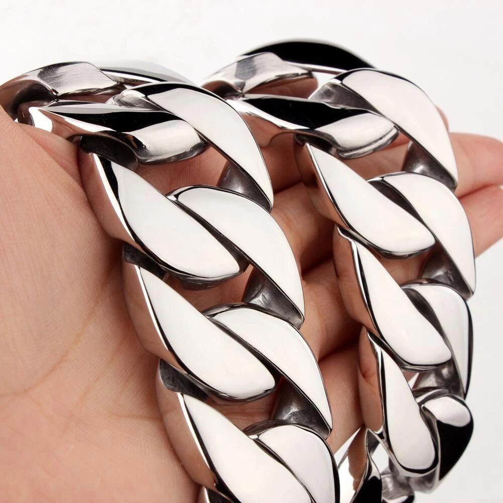 24mm/32mm Stainless Steel Heavy Men’s Gold Tone Curb Cuban Chain Necklace