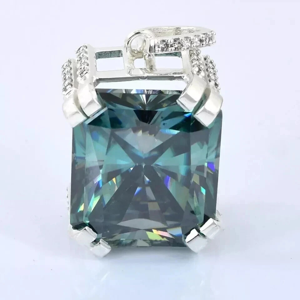 RARE 14.20 Ct Certified Blue Diamond Solitaire Pendant 925 Silver, Radiant Cut !