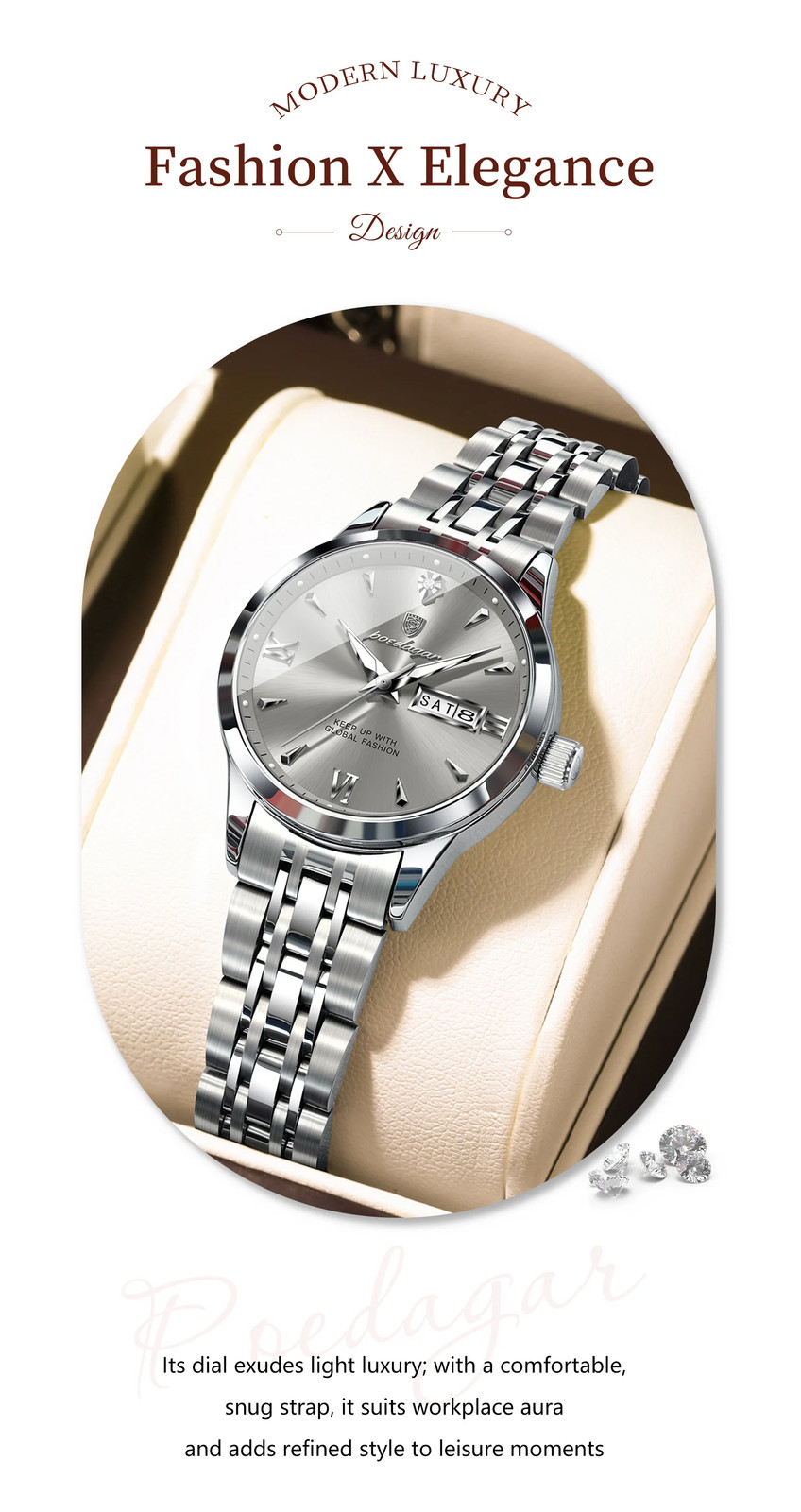Watch For Woman Waterproof Luminous Date Week Ladies Watch