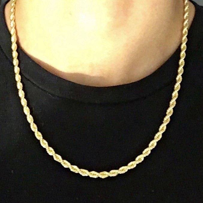 Gold Chain Rope Chain 20in 4mm And Gold Cross Crucifix Pendant Set