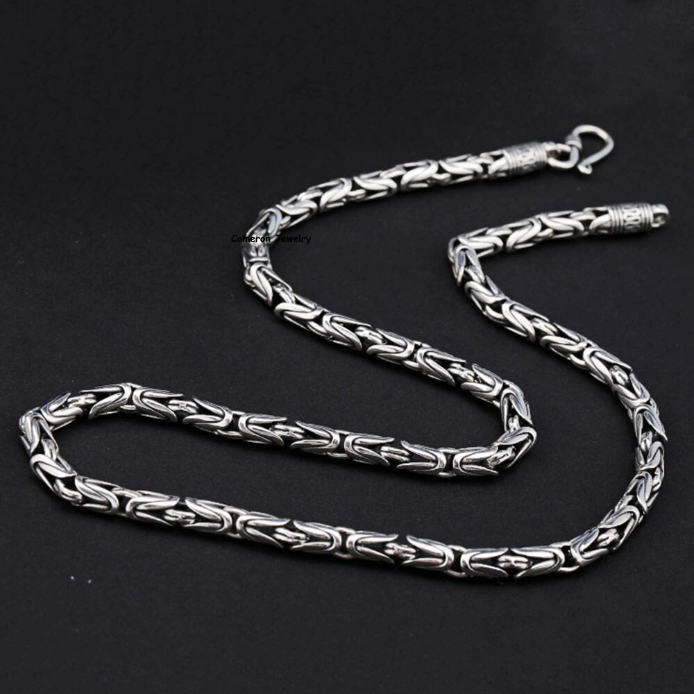 Pure S925 Sterling Silver Chain Men Women 4-7mm Byzantine Link Necklace 18-30in