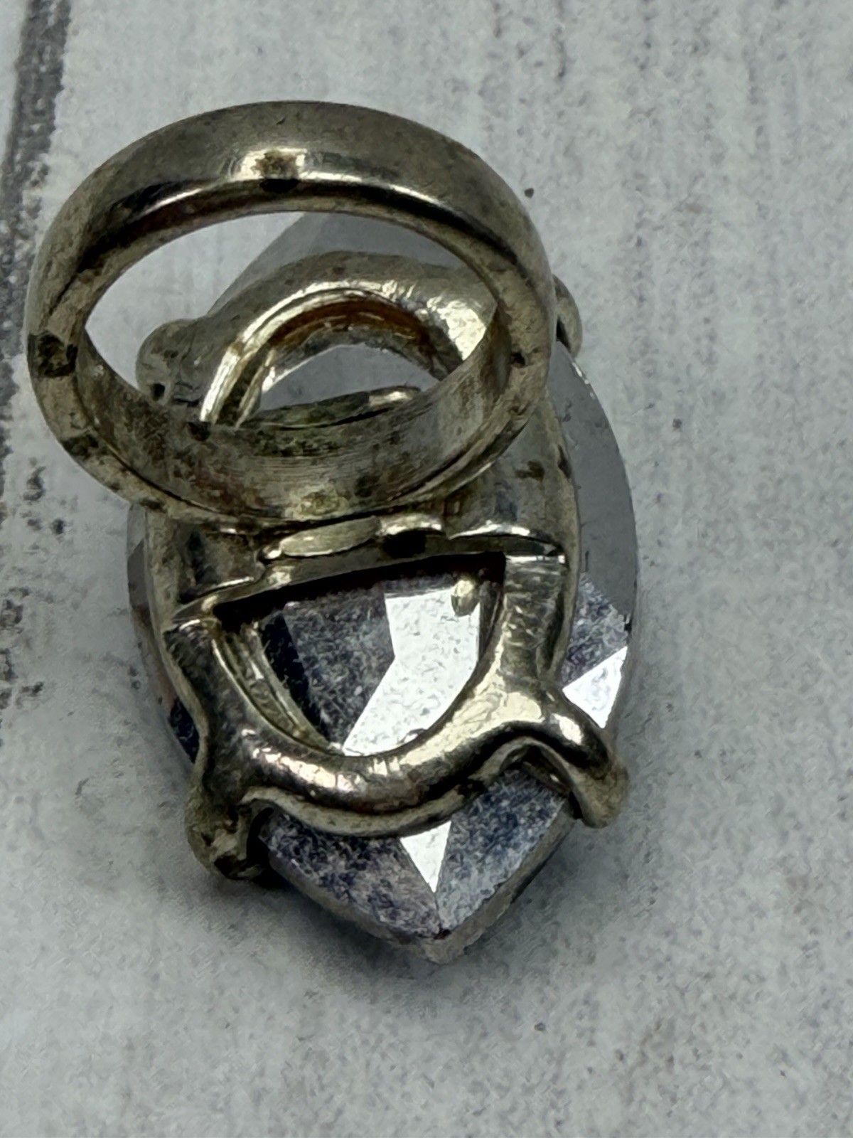 Large Rainbow Foil Backed Crystal Pear Cut Silver Tone Statement Ring Size 5