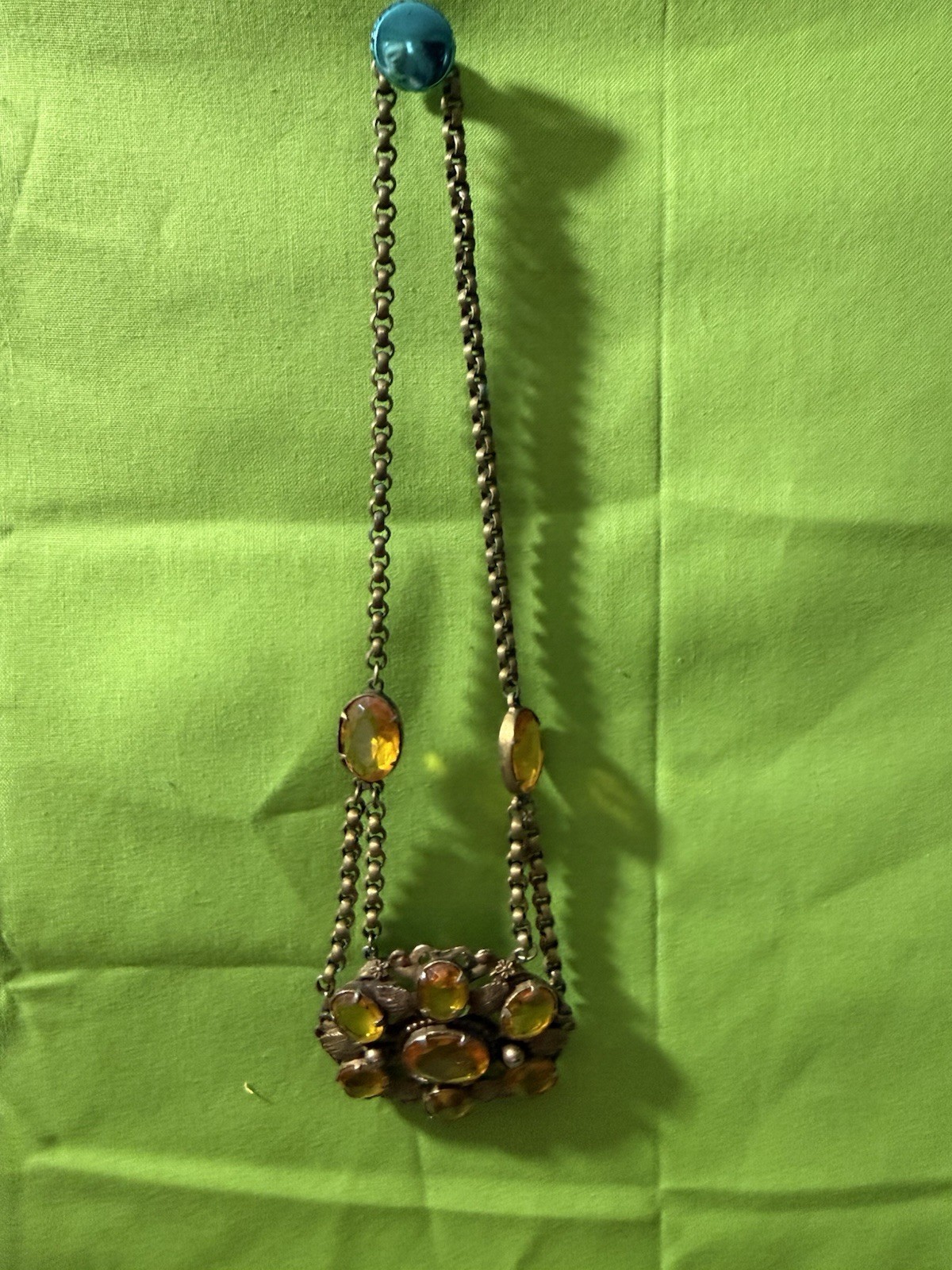 Vintage Czech Victorian Revival Necklace EUC orange/yellow