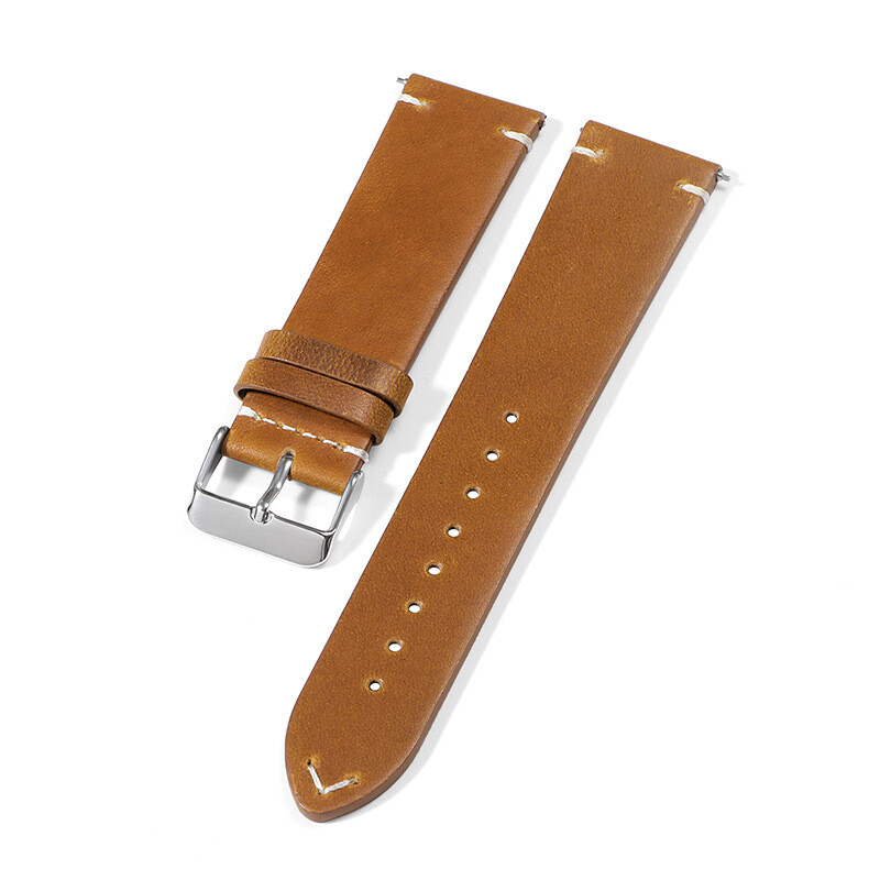 Vintage Oil Waxed Cowhide Watch Strap Quick Release genuine Leather band 18-24mm