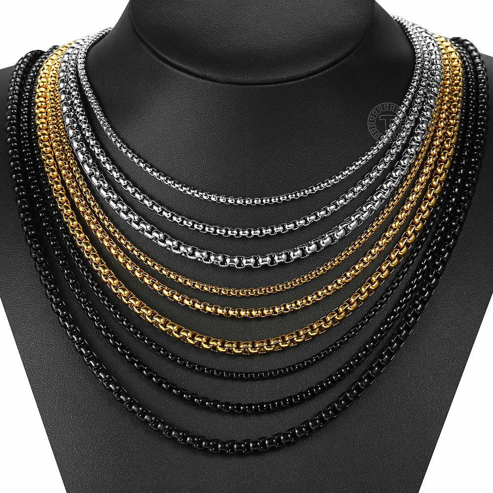 2/3/4/5mm Womens Mens Stainless Steel Round Box Chain Necklace 18inch-24inch