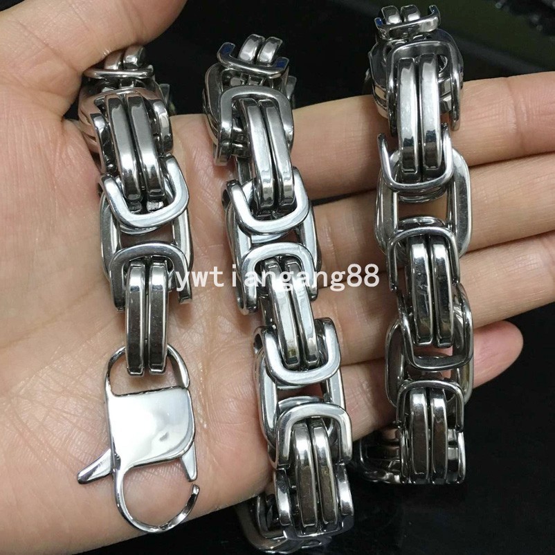 7″-40″ 12/15mm Heavy Stainless Steel Mens Byzantine Chain Necklace Bracelet Link