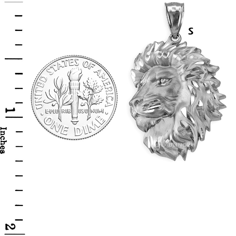 Sterling Silver Lion Face Sparkle Cut Pendant Necklace