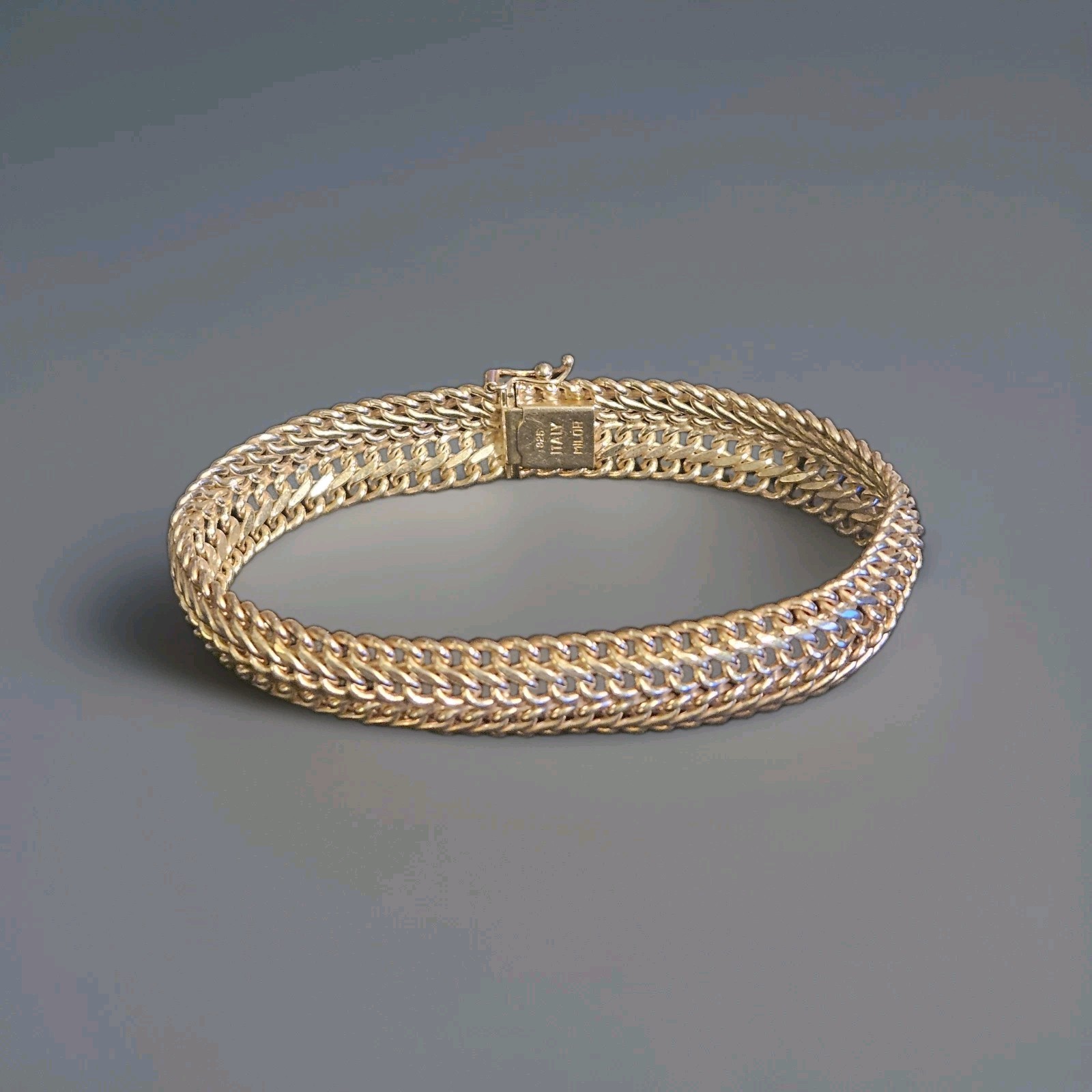 Milor Italy Double Interwoven Curb Link Chain Sterling Bracelet Sz 8.0