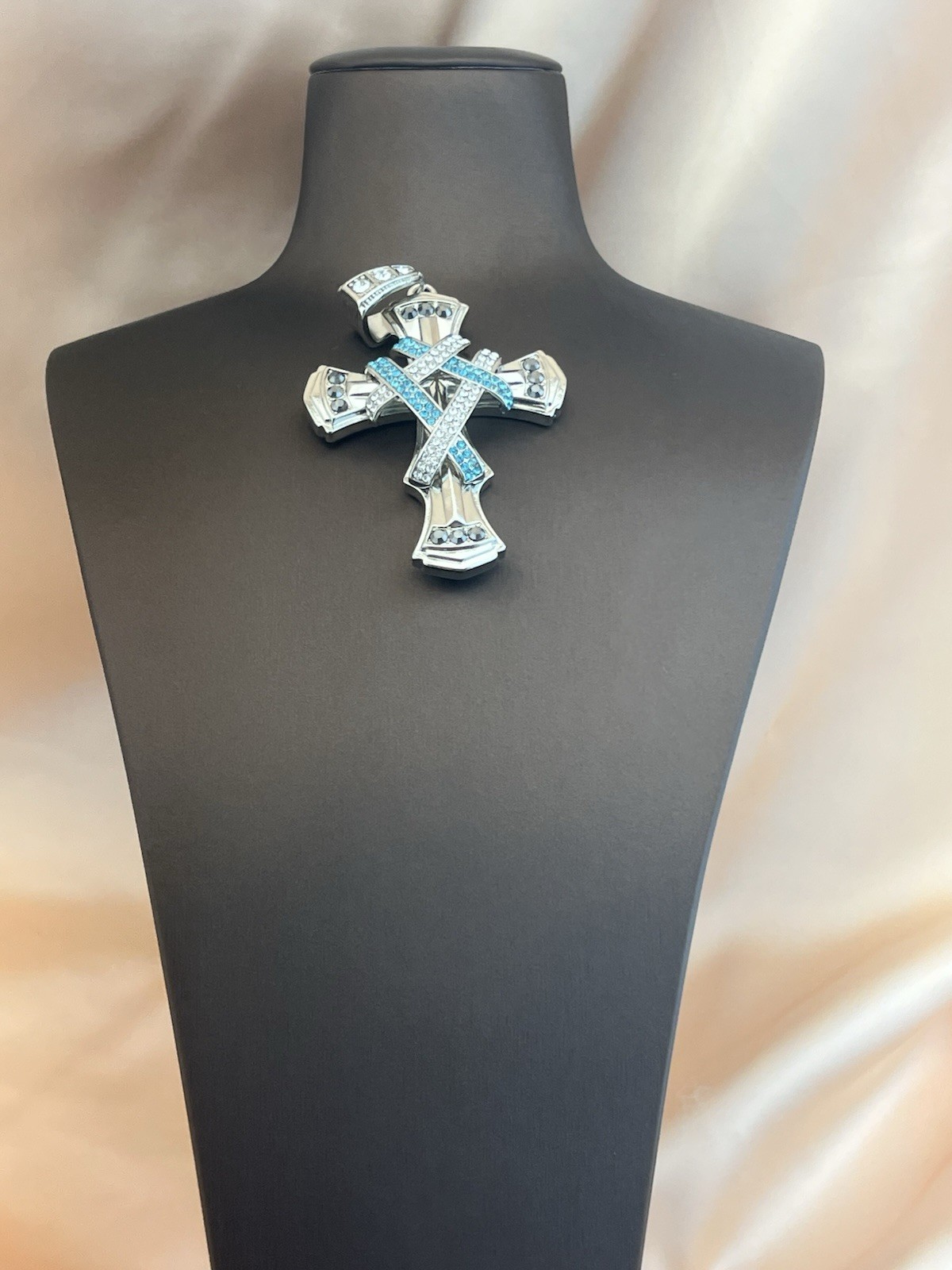 Stainless Steel, Blue, Black Clear Cz Cross Pendant Iced Out Christian Charm 8