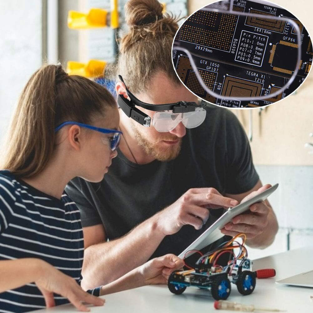 LED Jewelers Magnifying Glasses Headband Magnifier Illuminated Visor With 3 Lens