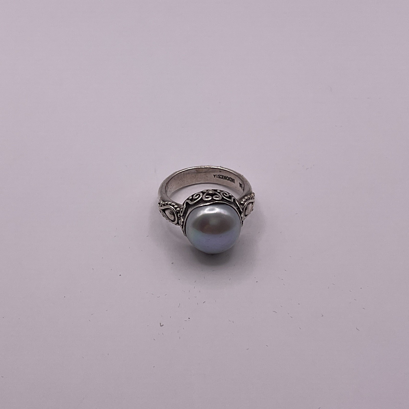 Vintage BA Suarti Bali Sterling Silver 925 Gray Mabe Pearl Ring Size 7.25 Design