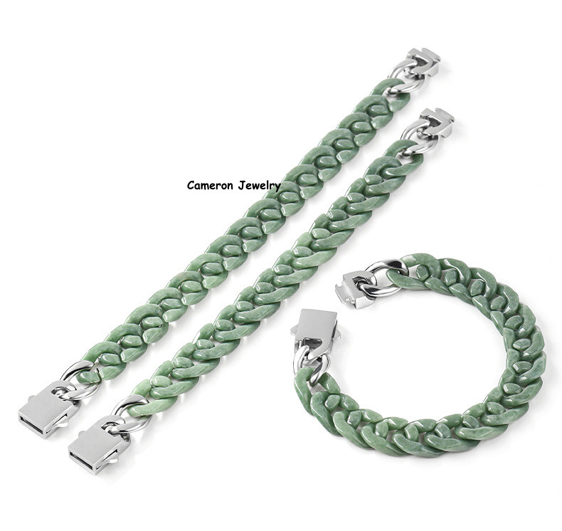 Real Grade A Natural Green Jade Jadeite Bracelet Cuban Curb Link Chain 5.9-9.4in