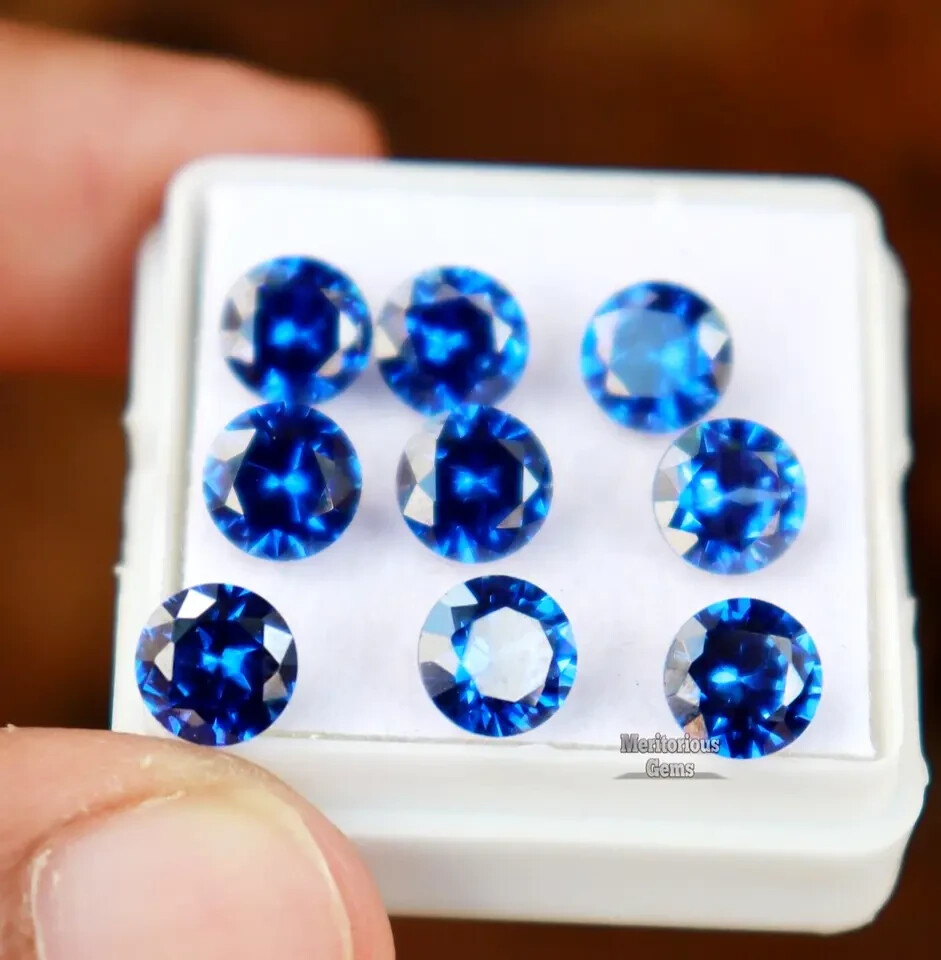 10 Pcs Certified Ceylon Natural Blue Sapphire Round Shape 6mm Loose Gemstone AKO