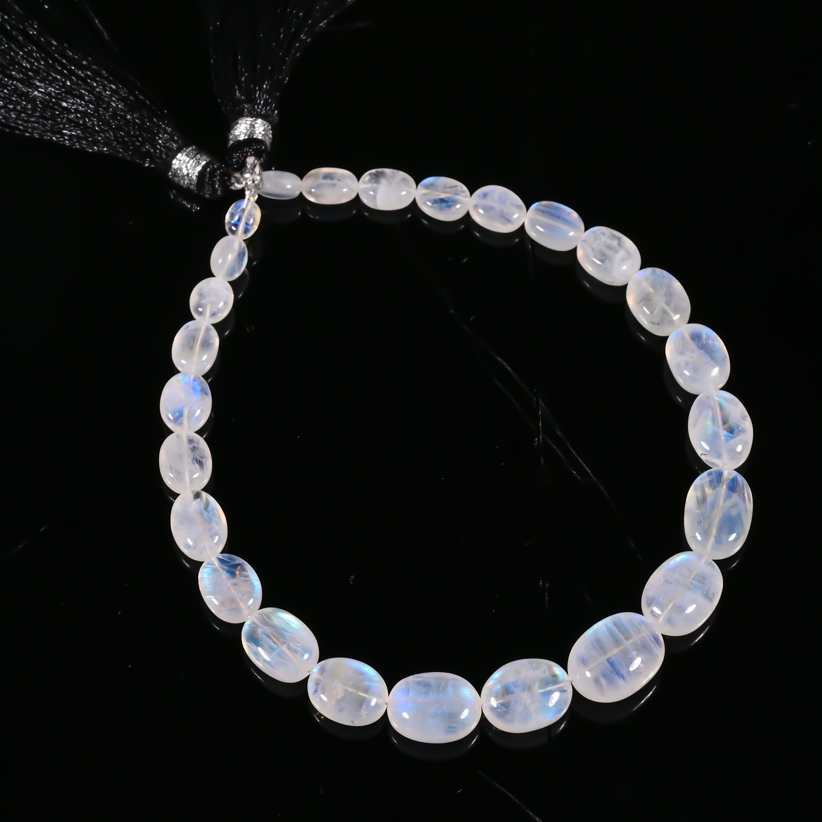 65 Ct. Natural Rainbow Moonstone Oval Briolette Beads Gemstone, 5X4X3-11X9X7 MM