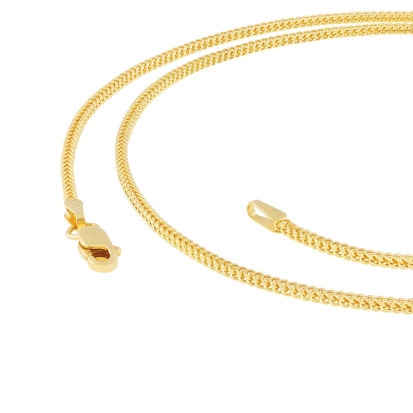 10K Yellow Gold 1.5mm Foxtail Wheat Franco Box Chain Pendant Necklace 16″- 30″
