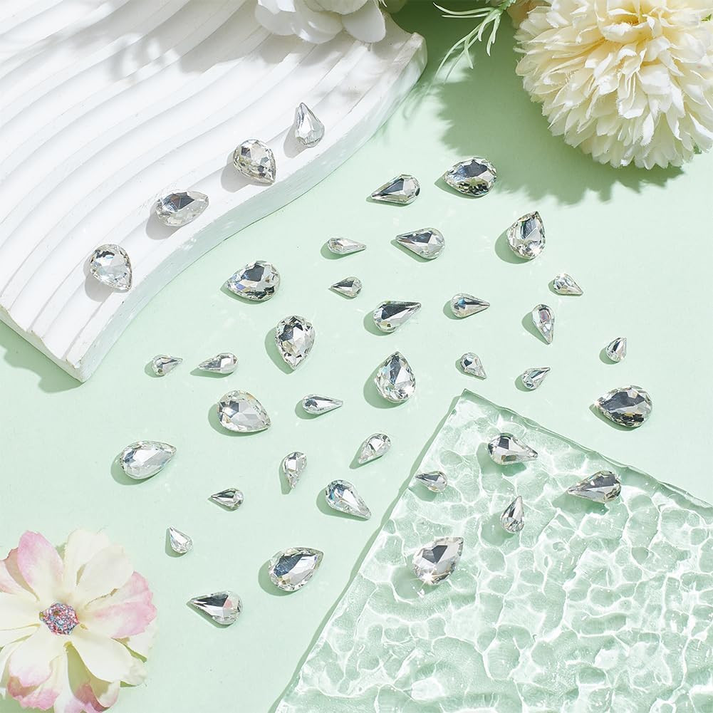 220 Pcs Mini Teardrop Glass Rhinestones 4Sizes Faceted Pointed Back Rhinestone N