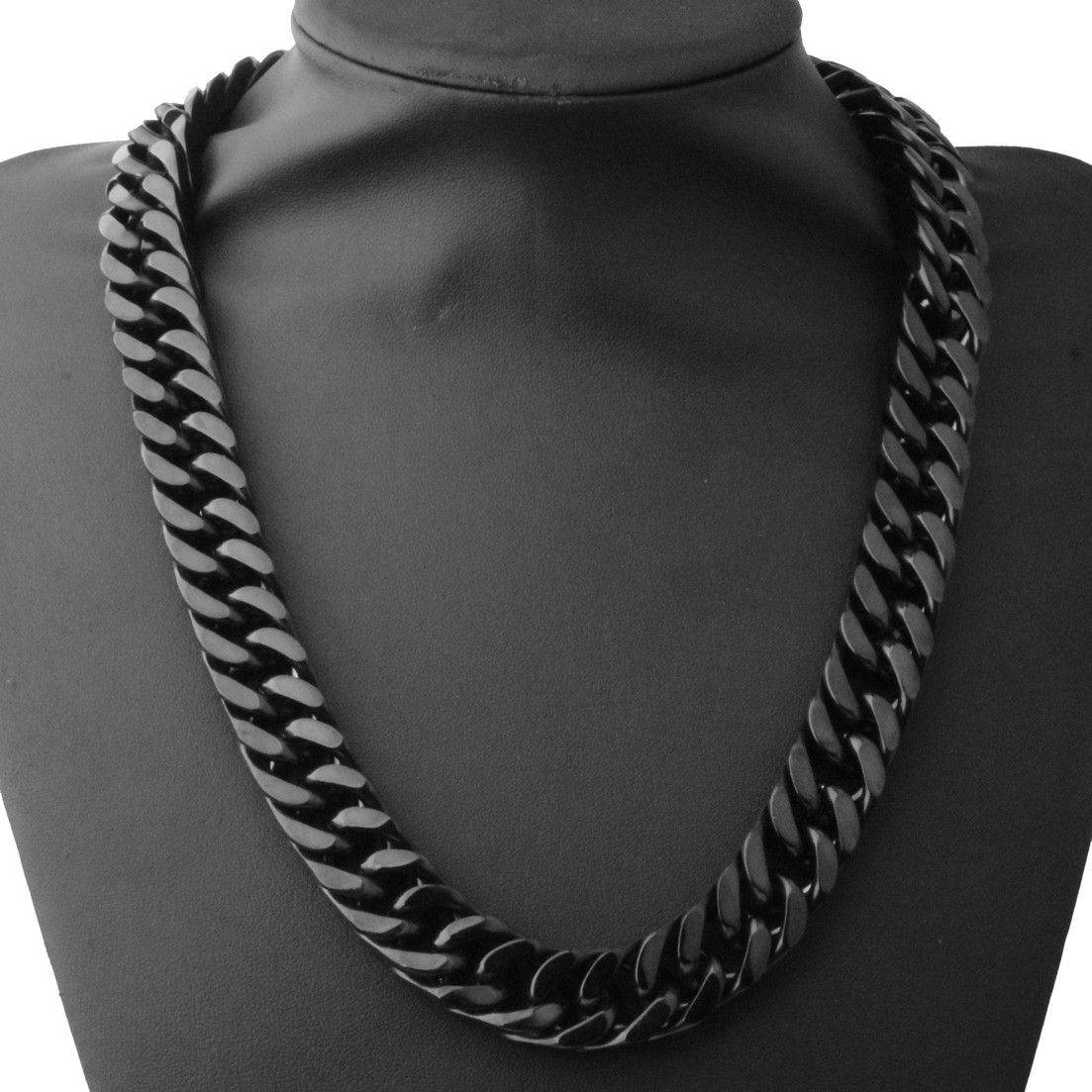 19mm Heavy Black Men Necklace Stainless Steel Cuban Chain Mens Necklace Choke