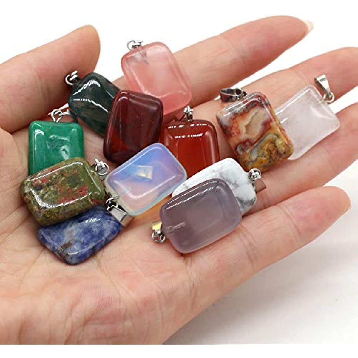 20 Pcs Natural Chakra Healing Crystal Agate Stone Pendants for Jewelry Making