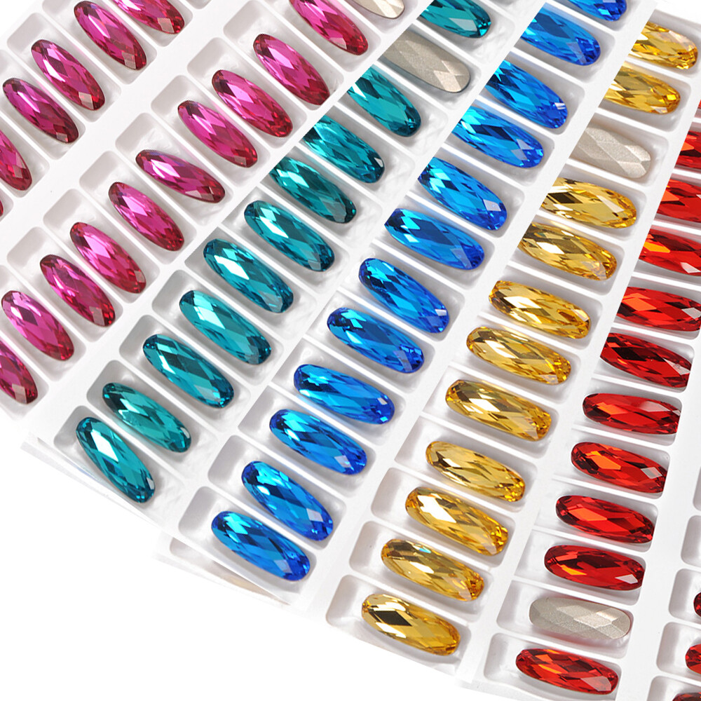 4161 Elongated Baguette Colorful Sew On Stones Point Back Crystal Rhinestones