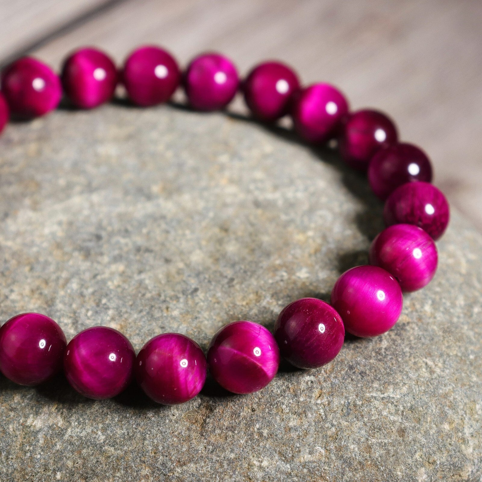 Hot Pink Tiger Eye 8mm Beads Healing Balance Chakra Gemstone Stretchy Bracelet