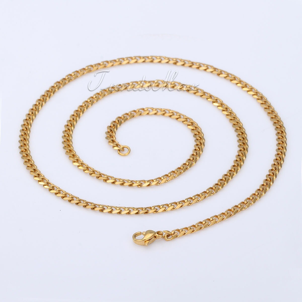 3mm Men Chain Gold Plated Stainless Steel Curb Cuban Necklace or Bracelet 7-30”