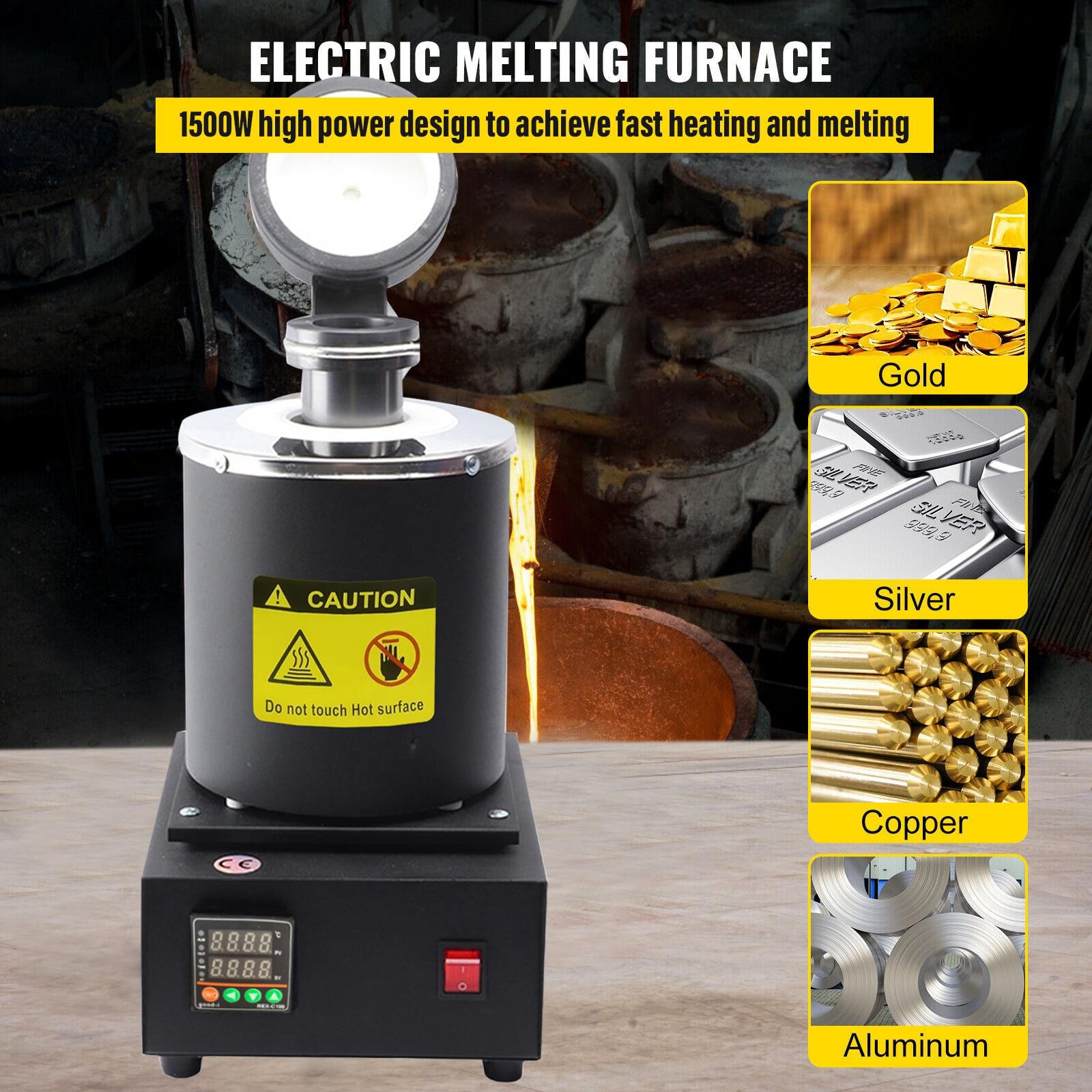 3KG 1800W Electric Gold Melting Furnace for Copper Metal Recycling New