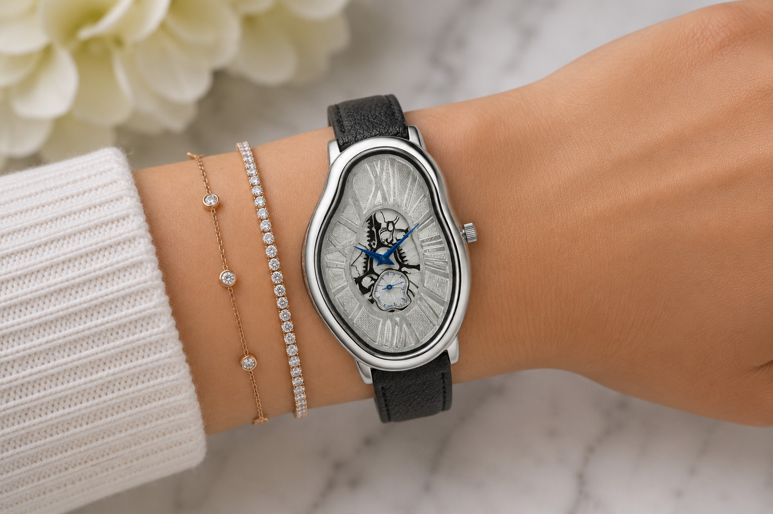 Men’s Abstract Melting Watch Asymmetric Masculine Soft Gifts Watch with Subdial
